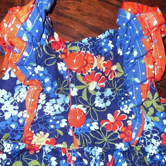 Handmade Floral‎ Baby Dress 9-12M Ruffle Sleeve Pockets Patriotic Americana READ - Picture 6 of 6